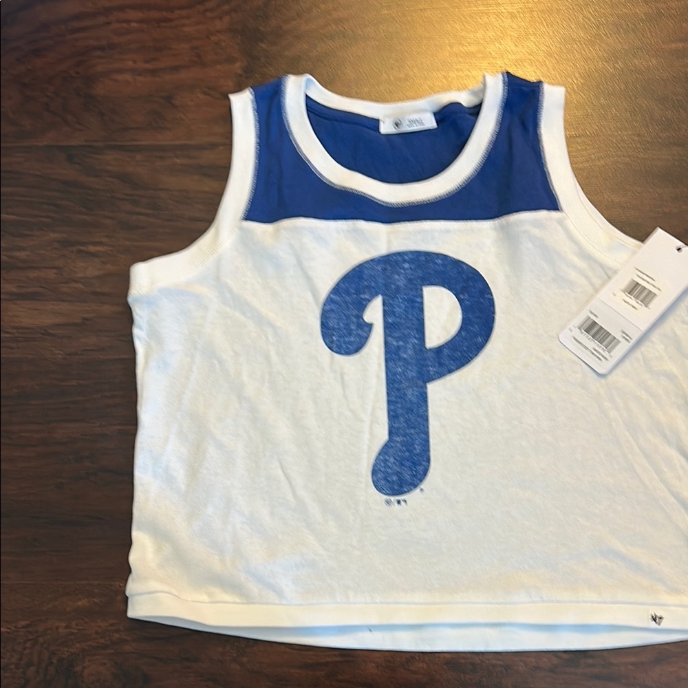 Women’s White and Blue Phillies Tank Top